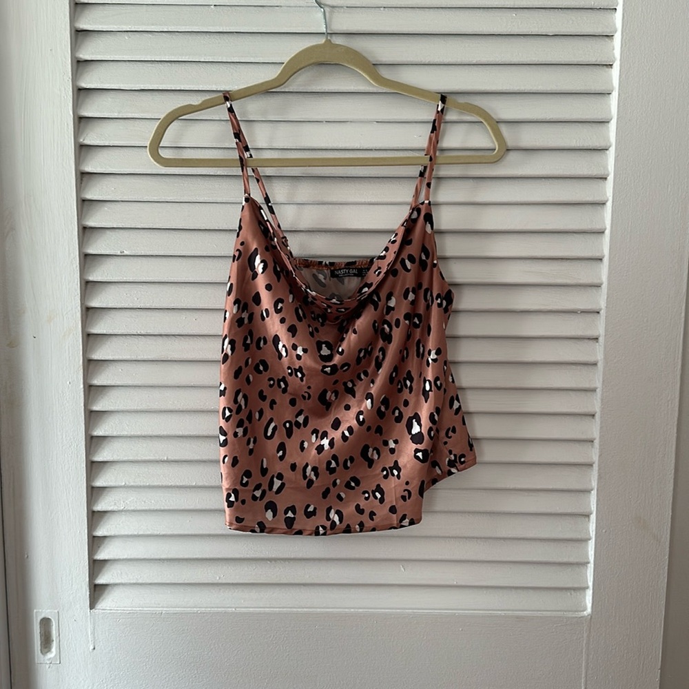 Leopard print cowl neck blouse